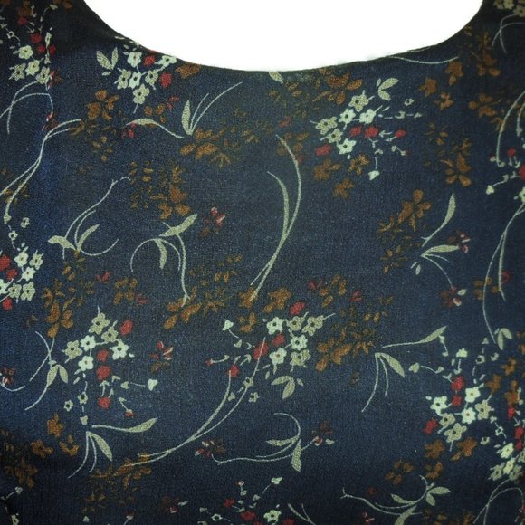 Blouse NWT SMALL Floral Chiffon Navy Blue ruffled sleeve tunic top careerwear - Picture 3 of 9